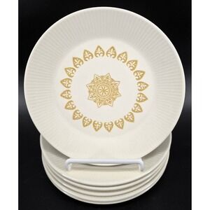 Set of 6 Sheffield USA SERENADE Salad Plates Ivory Tan Mandala Vintage 7" MCM